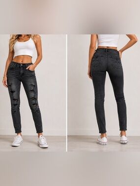 Mudd Low Rise Skinny Distressed Black Jeans Women’s Size 7 Stretch Grunge Y2K